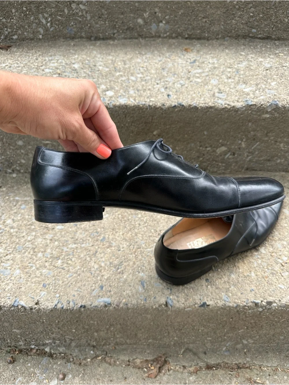 Salvatore Ferragamo Black Leather Cap Toe Oxford Lace Up Dress Shoes 13 D
